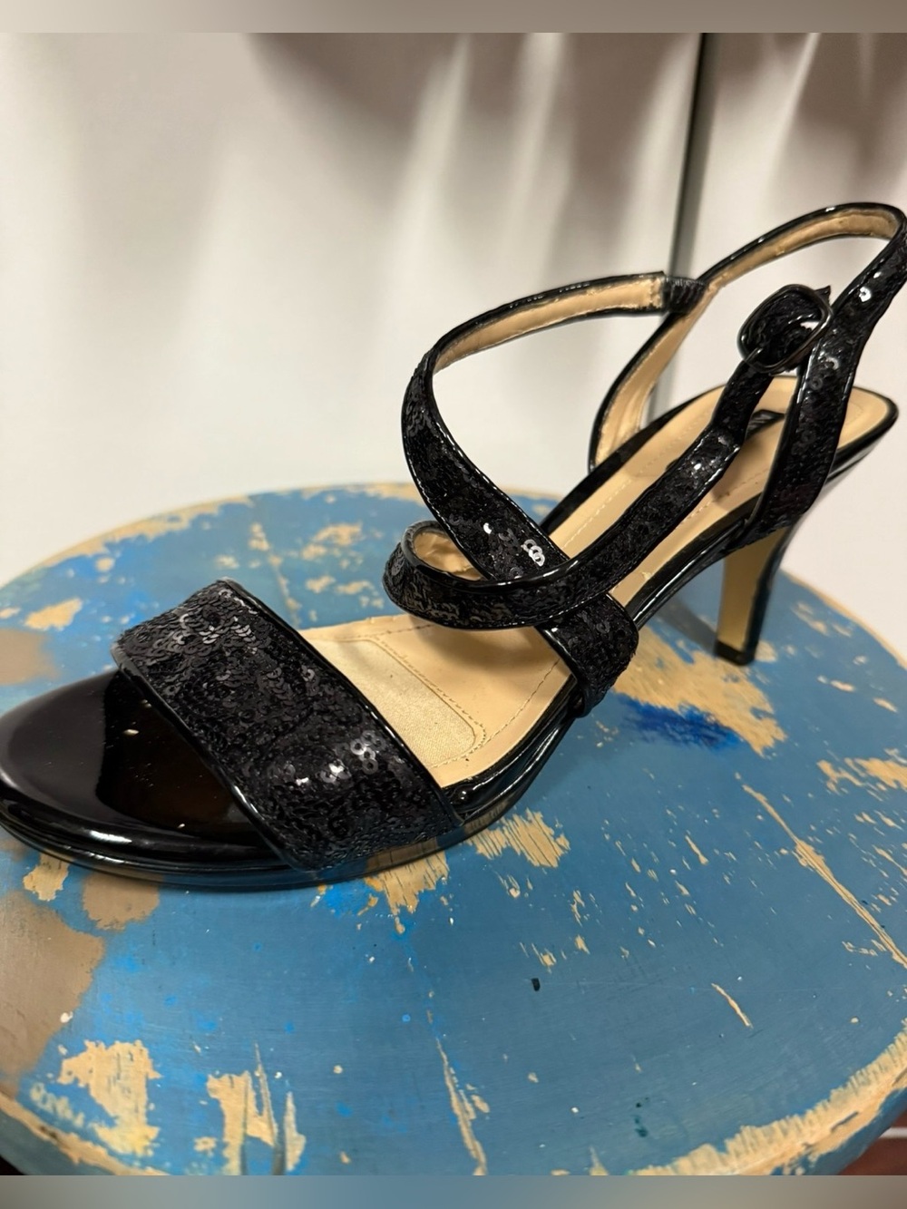 New Alex Marie Black Sequin Strappy High Heels - sexy, formal.